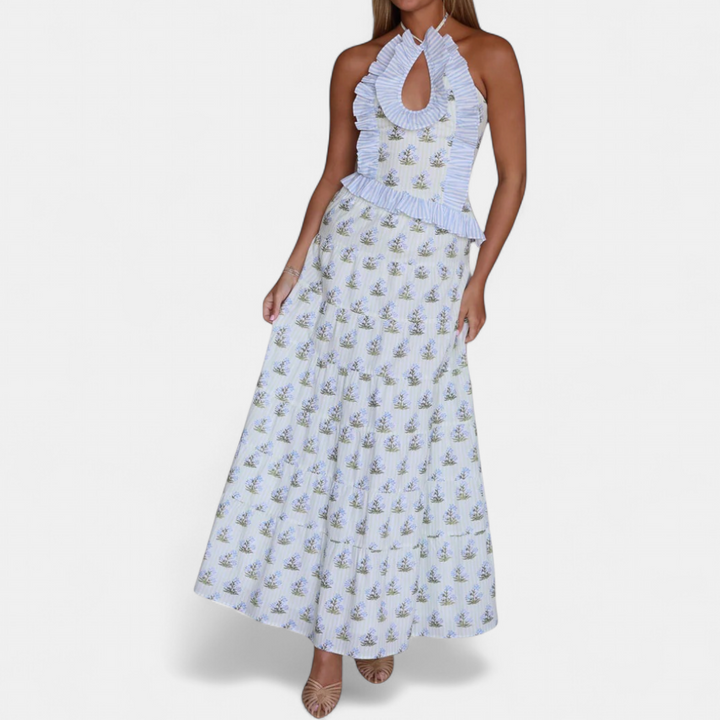 TIVONA | Ruffle Halter Flowy Skirt Set
