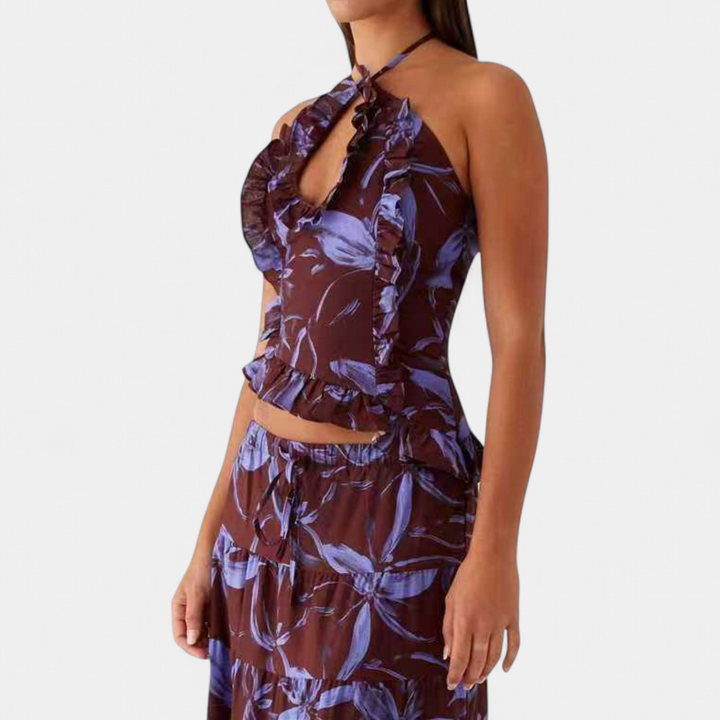TIVONA | Ruffle Halter Flowy Skirt Set