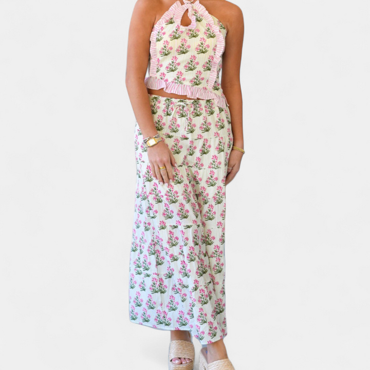 TIVONA | Ruffle Halter Flowy Skirt Set