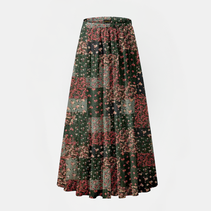 Women's High Waist Pleated Flared Chiffon Maxi Skirt