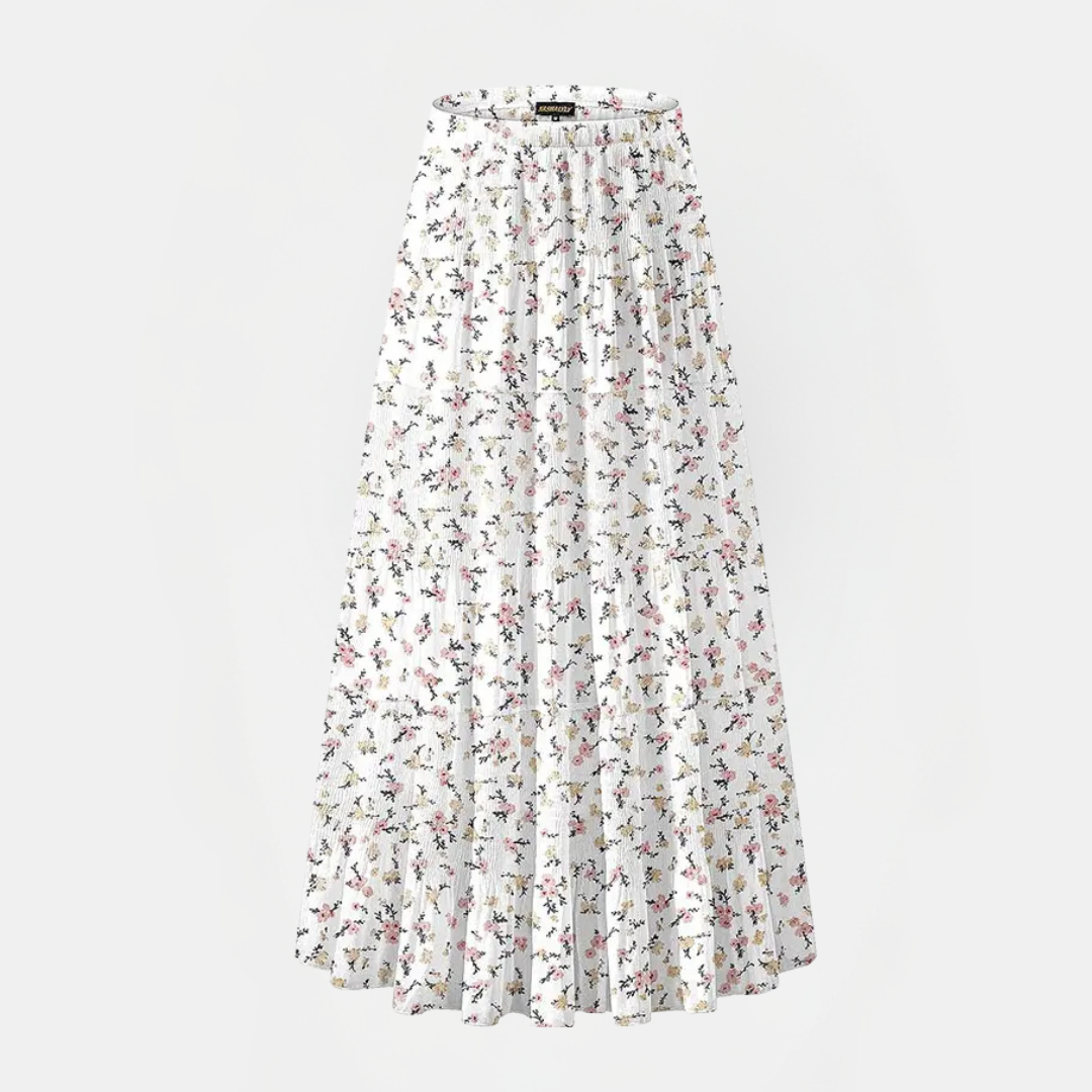 Women's High Waist Pleated Flared Chiffon Maxi Skirt