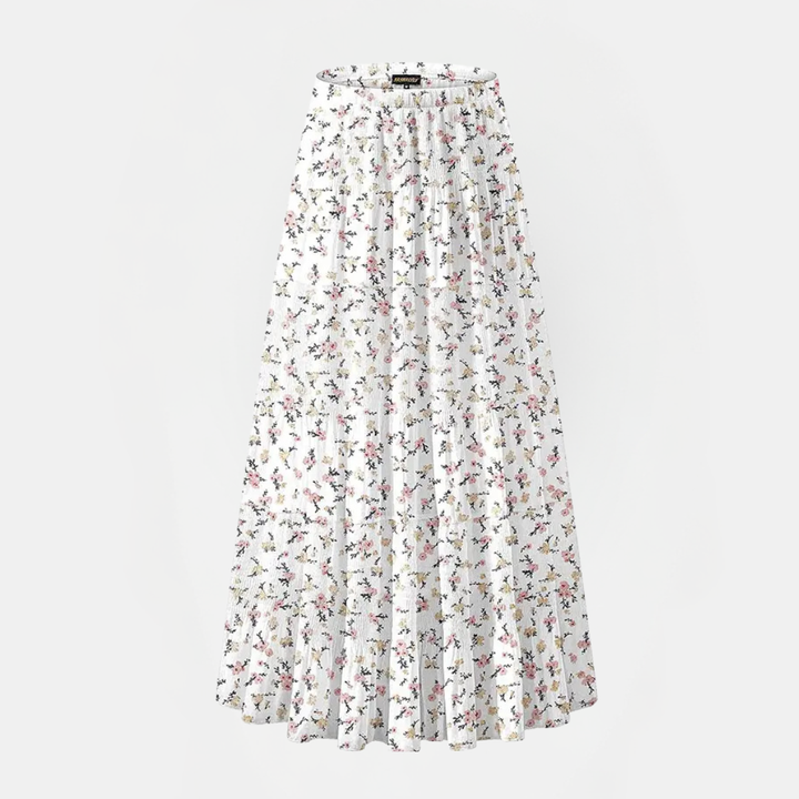 Women's High Waist Pleated Flared Chiffon Maxi Skirt