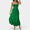 Women's Cut Out Flowy Maxi Dress, Tiered Smocked Spaghetti Straps