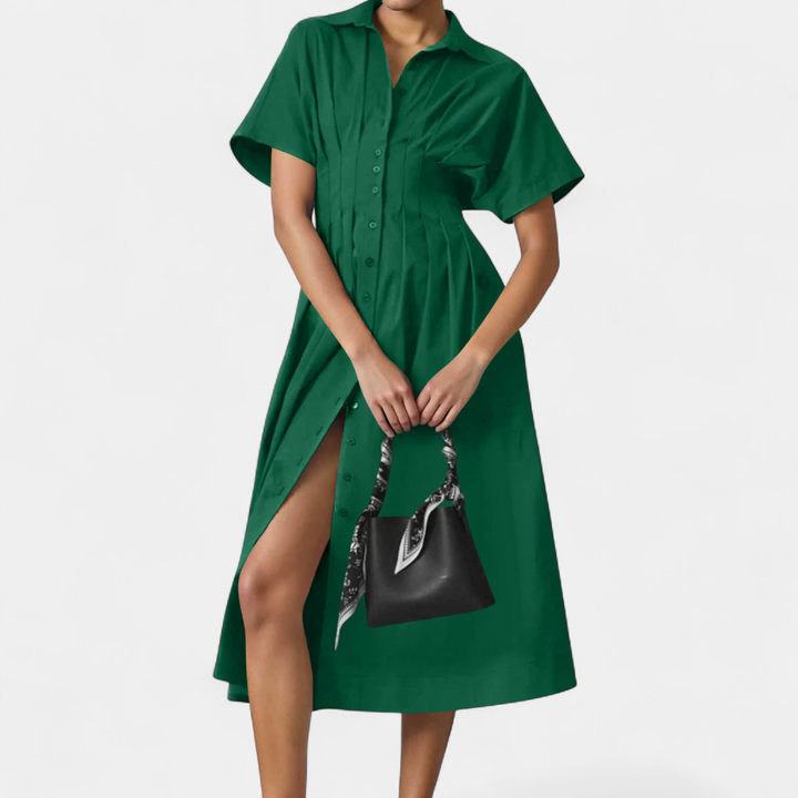 MARLO | Pleated Waist-Cinching Shirt Dress