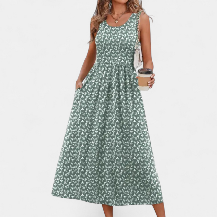 ZEPHYRA | Boho Floral Halter Midi Dress