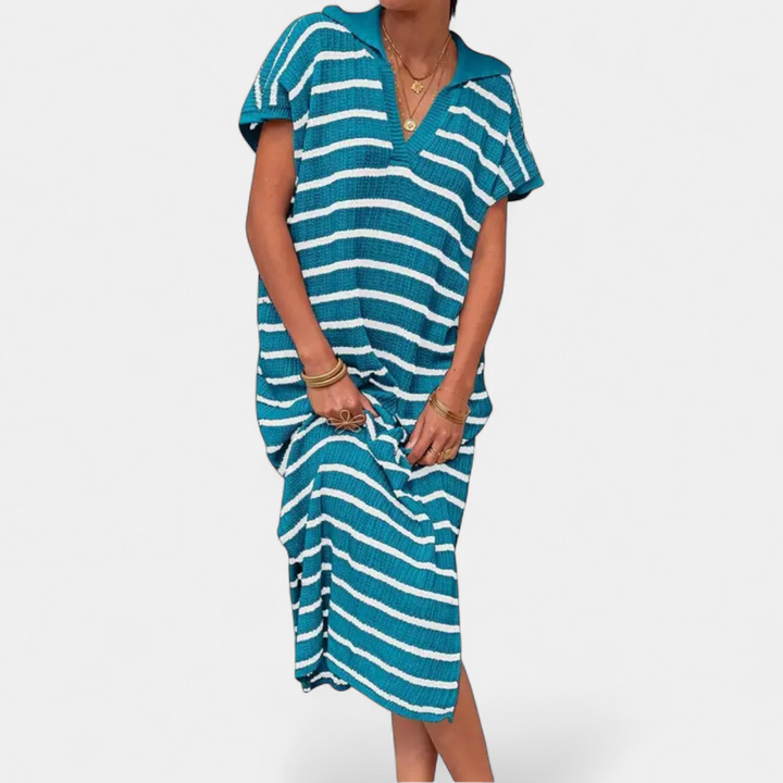 NADIA | Striped V-Neck Knit Maxi Dress