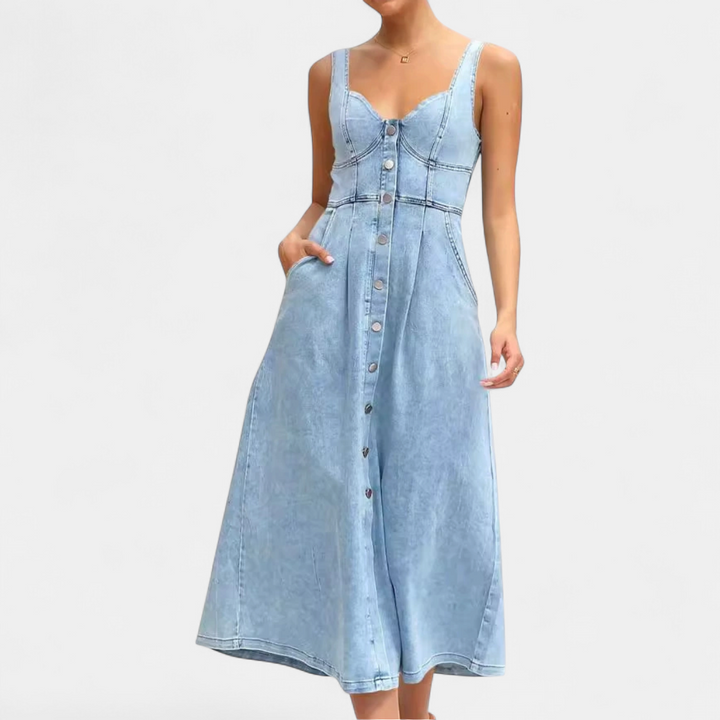 INDIGO | Sleeveless Button-Down Midi Dress
