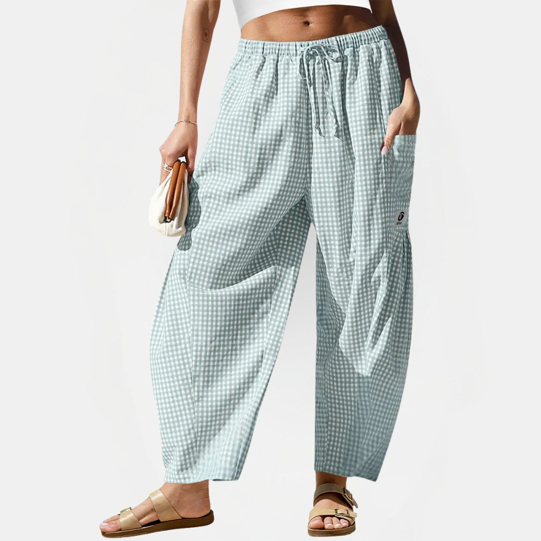 Women's Cropped Barrel Pants, Elastic Drawstring Waist Patch Pockets