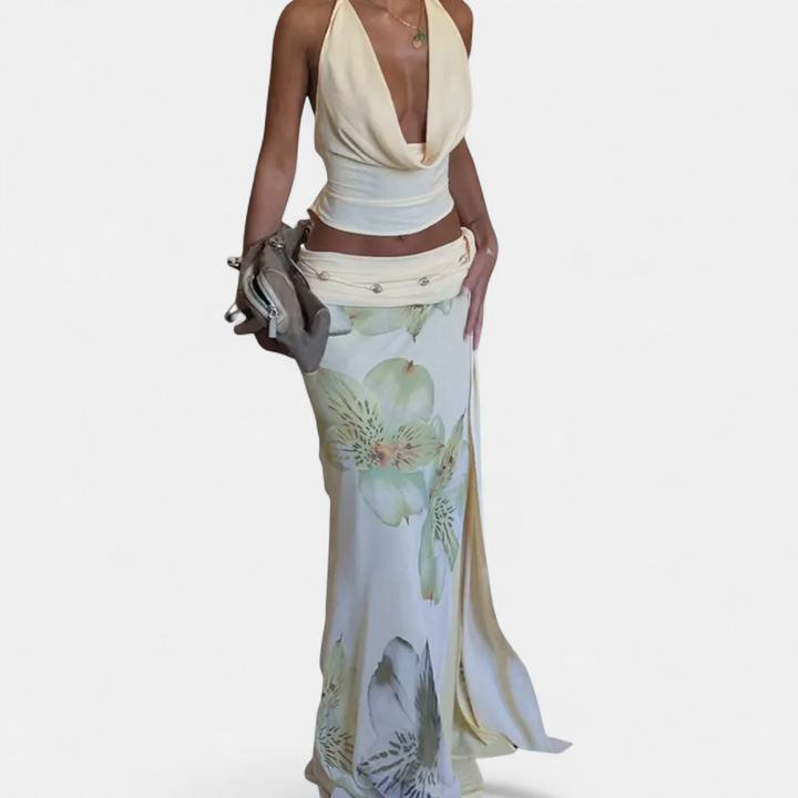 ZARA | Sexy Backless Halter Crop Maxi Set