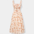 Women's Floral Midi Sundress, Ruched Bust Tie Front Full Skirt