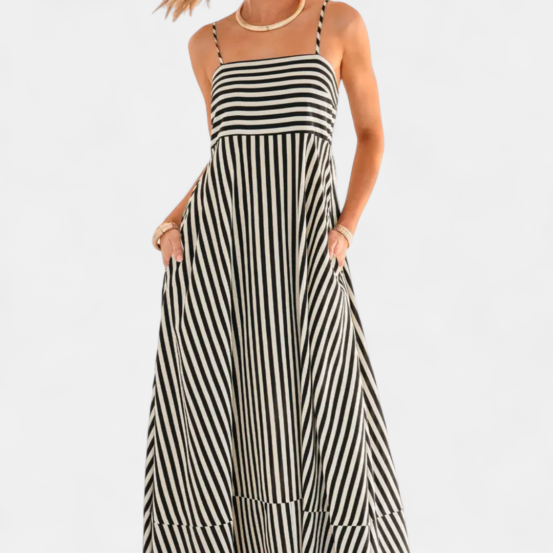 SOLARA | Striped Sleeveless Boho Maxi Dress