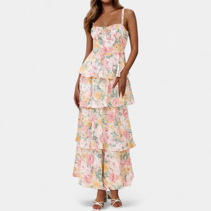 CELIA | Floral Bow-Tie Tiered Maxi Dress