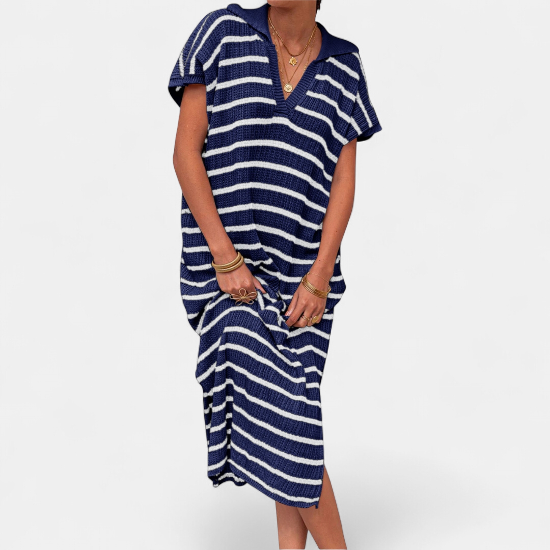 NADIA | Striped V-Neck Knit Maxi Dress