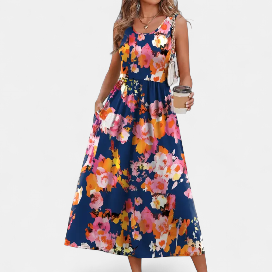 ZEPHYRA | Boho Floral Halter Midi Dress