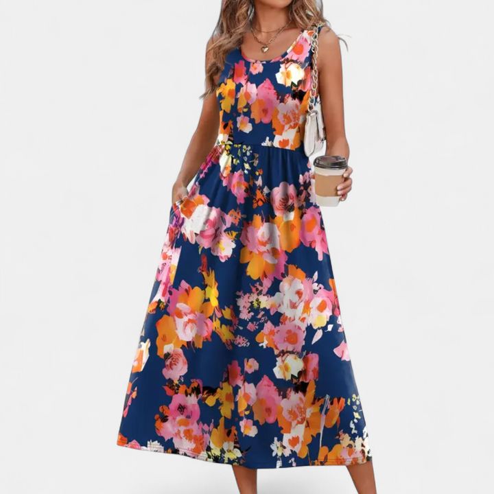 ZEPHYRA | Boho Floral Halter Midi Dress