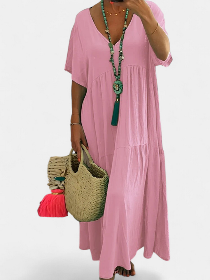 LINNEA | Soft Ruffle V-Neck Maxi Dress
