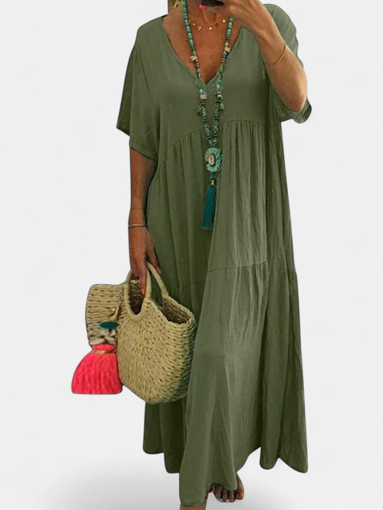 LINNEA | Soft Ruffle V-Neck Maxi Dress