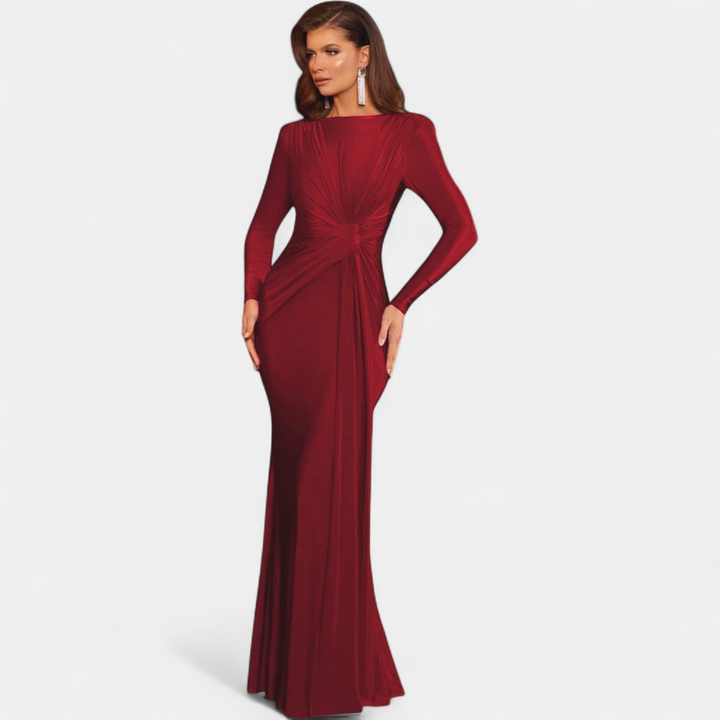 JOSALIE | Elegant Ruched Bodycon Dress with Padded Shoulders & Long Sleeve