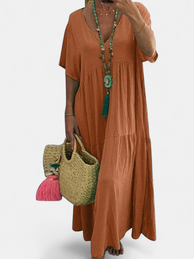 LINNEA | Soft Ruffle V-Neck Maxi Dress