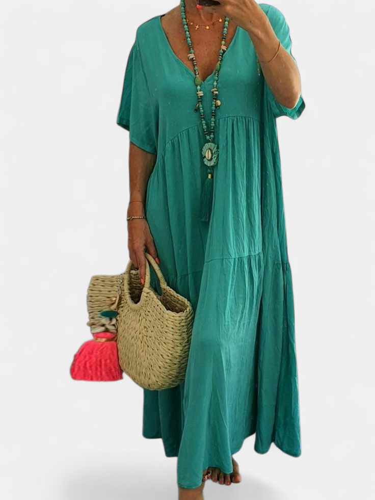 LINNEA | Soft Ruffle V-Neck Maxi Dress