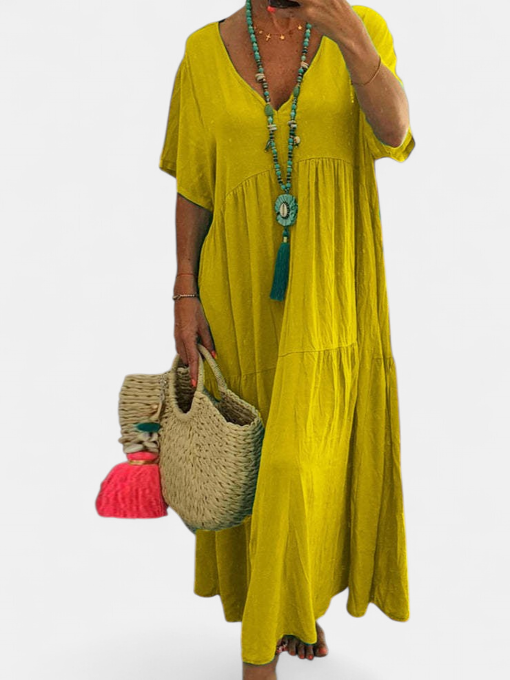LINNEA | Soft Ruffle V-Neck Maxi Dress