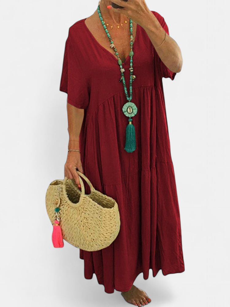 LINNEA | Soft Ruffle V-Neck Maxi Dress