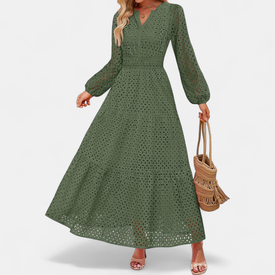 ODETTE | Eyelet V-Neck Flowy Maxi Dress