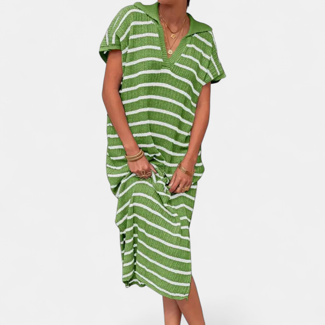 NADIA | Striped V-Neck Knit Maxi Dress