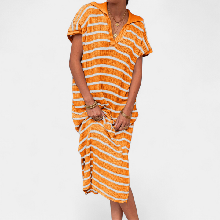 NADIA | Striped V-Neck Knit Maxi Dress