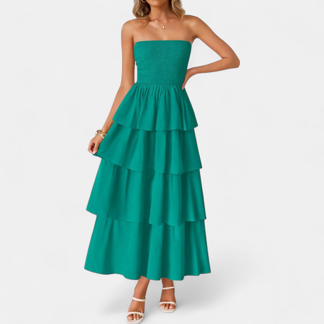 SOLANA | Boho Tiered Strapless Maxi Dress