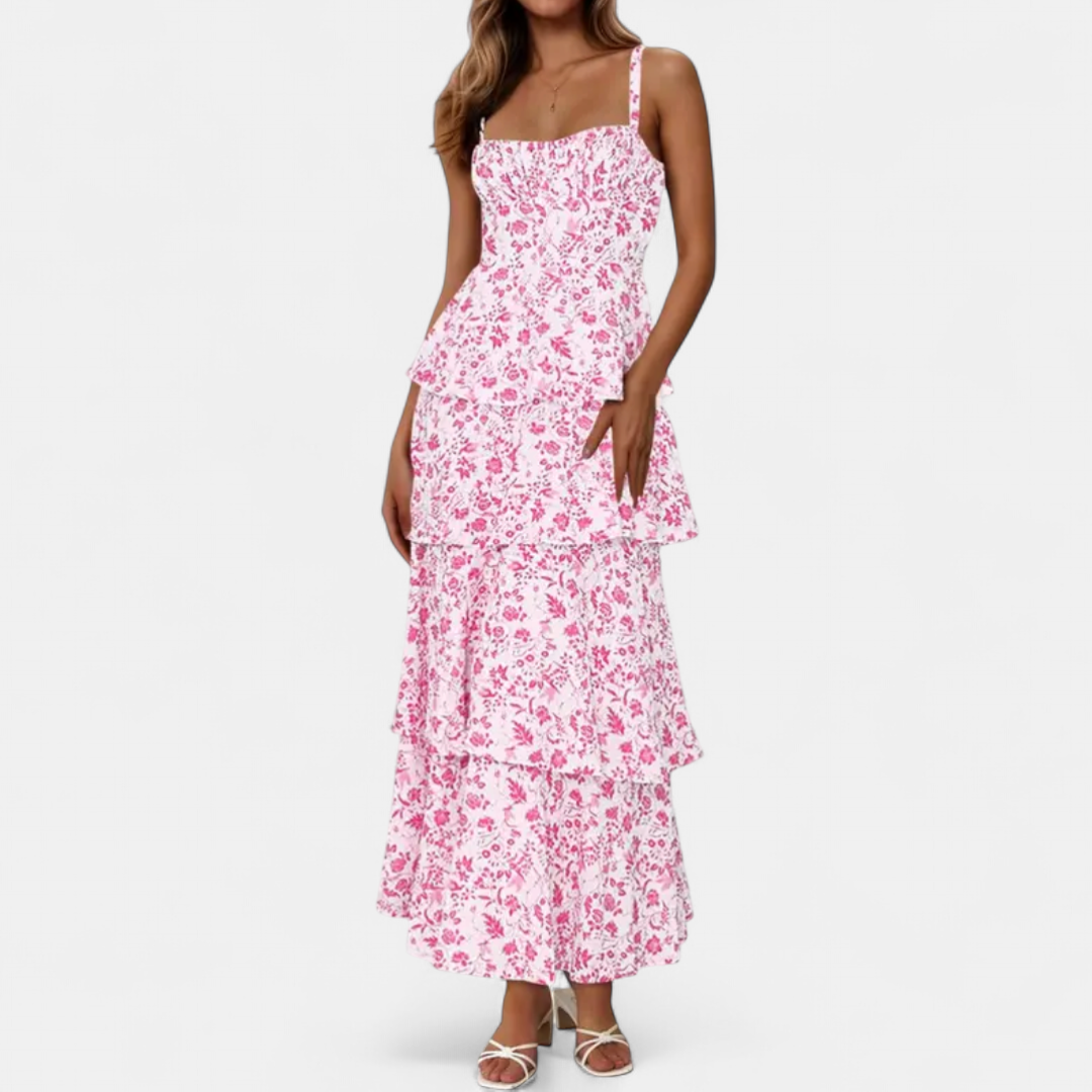 CELIA | Floral Bow-Tie Tiered Maxi Dress
