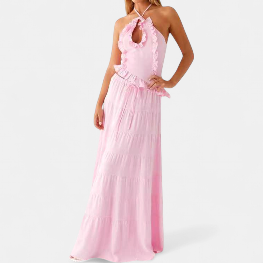 TIVONA | Ruffle Halter Flowy Skirt Set