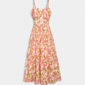 Women's Cut Out Floral Midi Dress, Tiered Lace Up Side Pockets