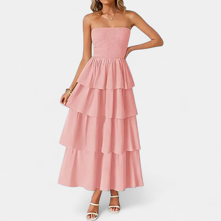 SOLANA | Boho Tiered Strapless Maxi Dress