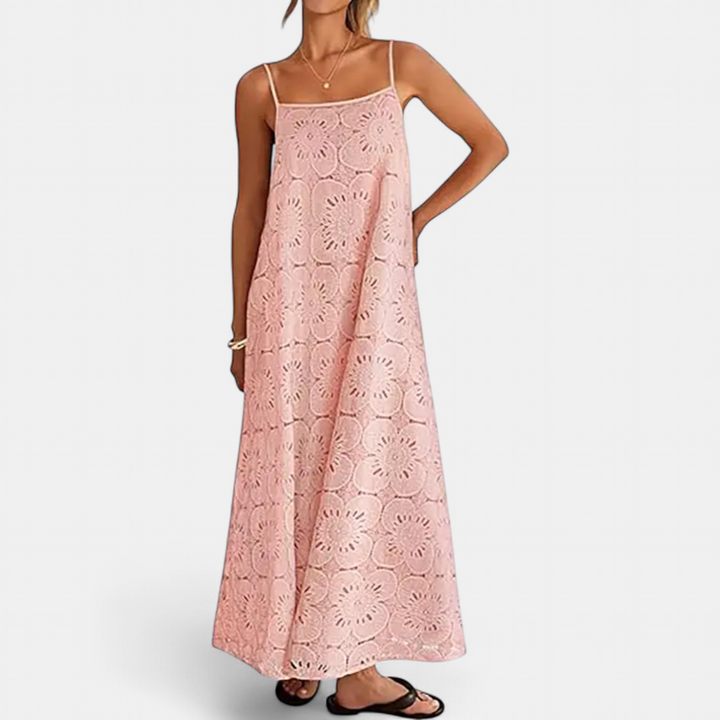 LUNA | Floral Lace Eyelet Boho Maxi Dress