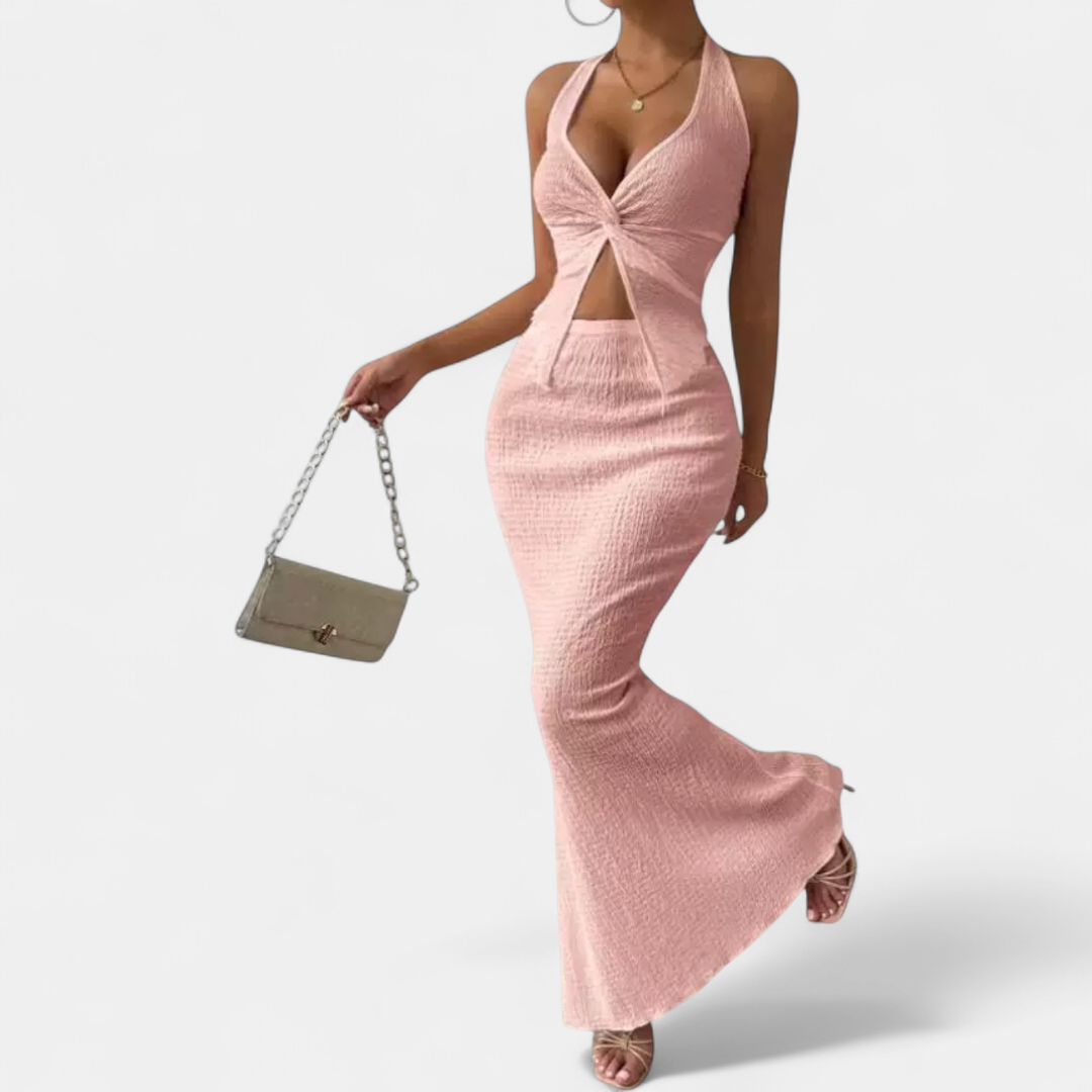 CAITRIONA | Twist Front Halter Crop Maxi Set