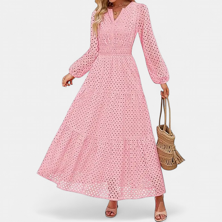 ODETTE | Eyelet V-Neck Flowy Maxi Dress