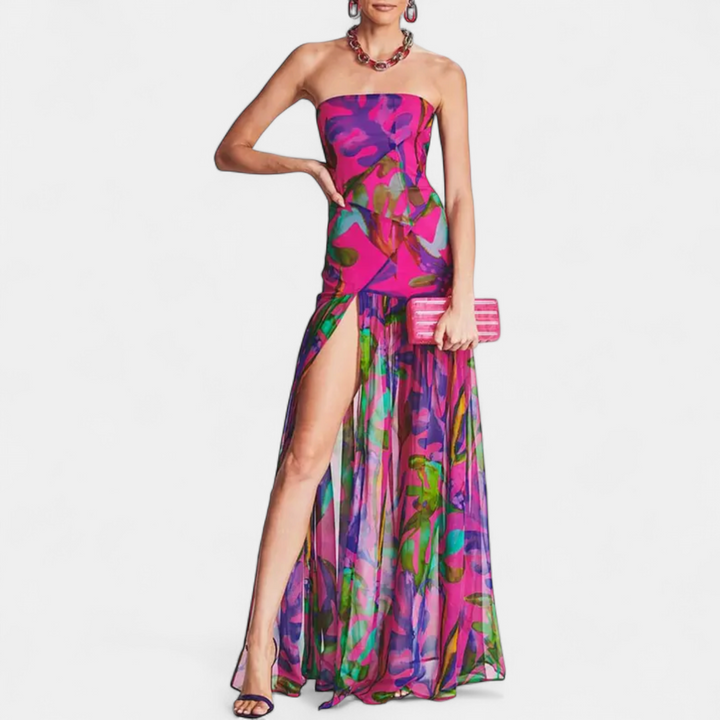 ROXANA | Tiger Print High Slit Tube Dress