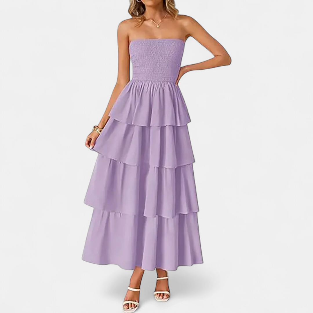 SOLANA | Boho Tiered Strapless Maxi Dress