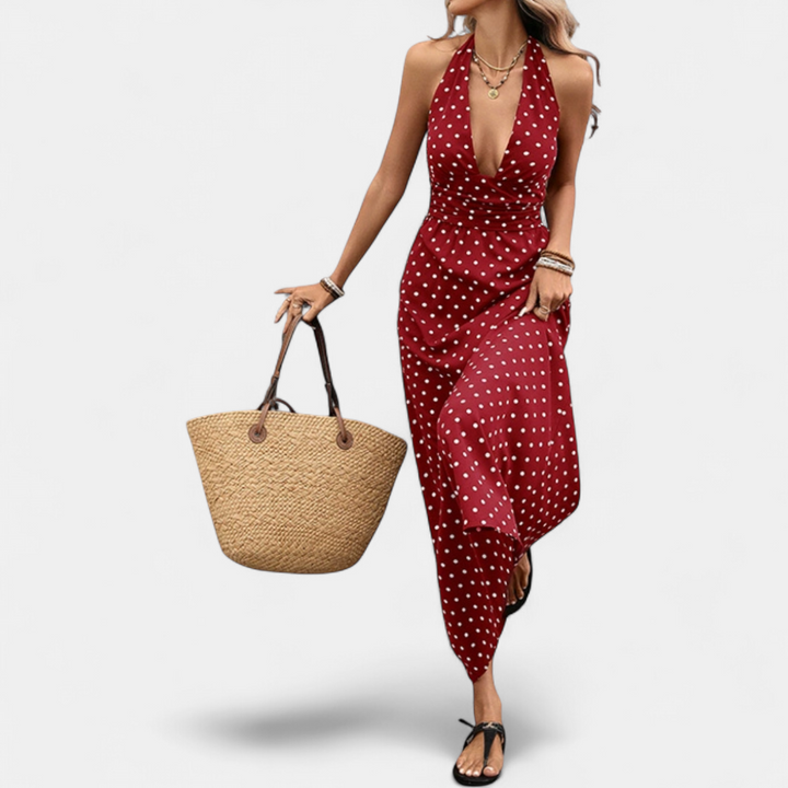 VIVA | Sexy Polka Dot Halter Maxi Dress
