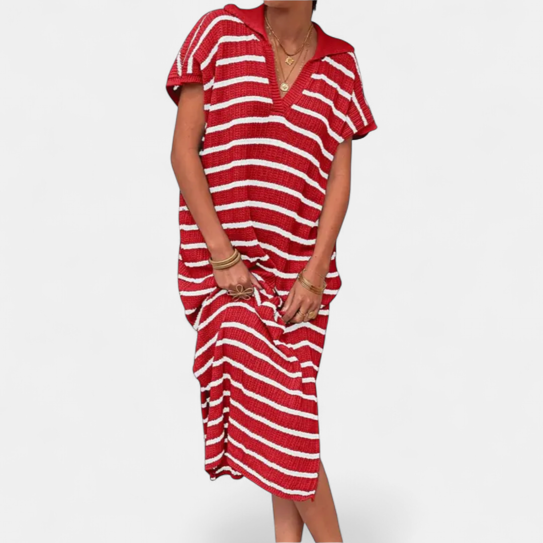 NADIA | Striped V-Neck Knit Maxi Dress