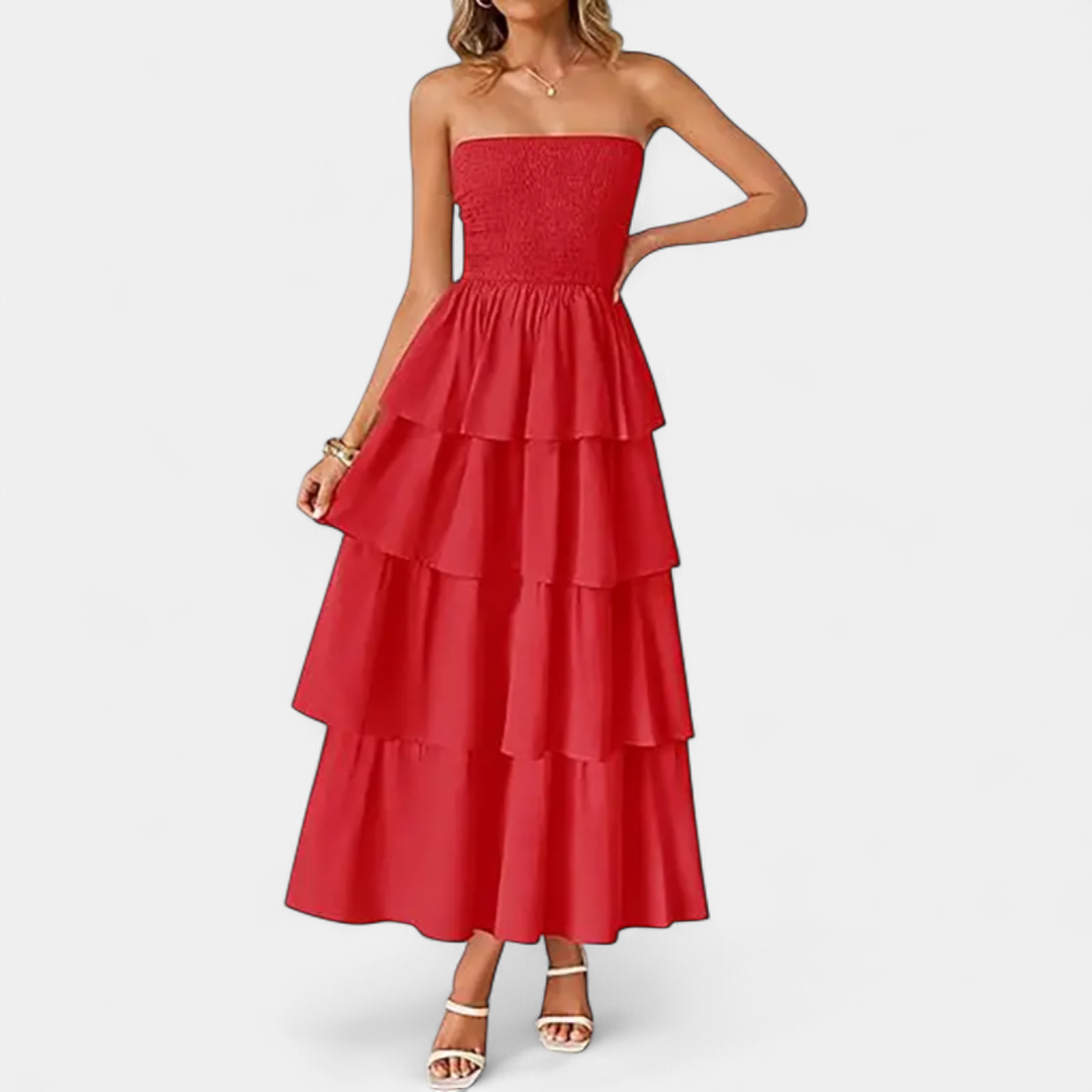 SOLANA | Boho Tiered Strapless Maxi Dress