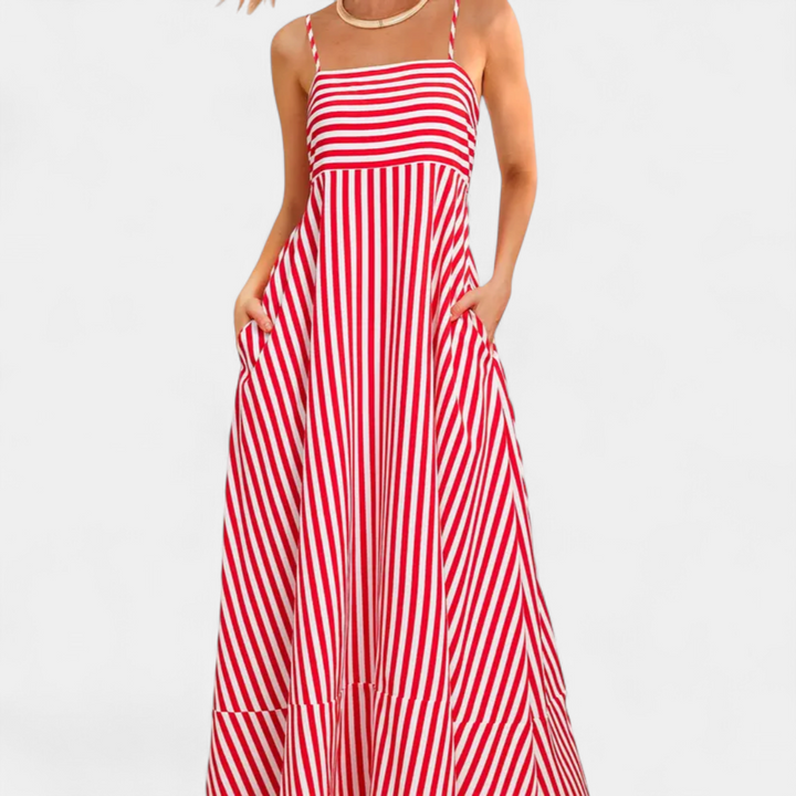 SOLARA | Striped Sleeveless Boho Maxi Dress