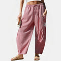 Women's Cropped Barrel Pants, Elastic Drawstring Waist Patch Pockets