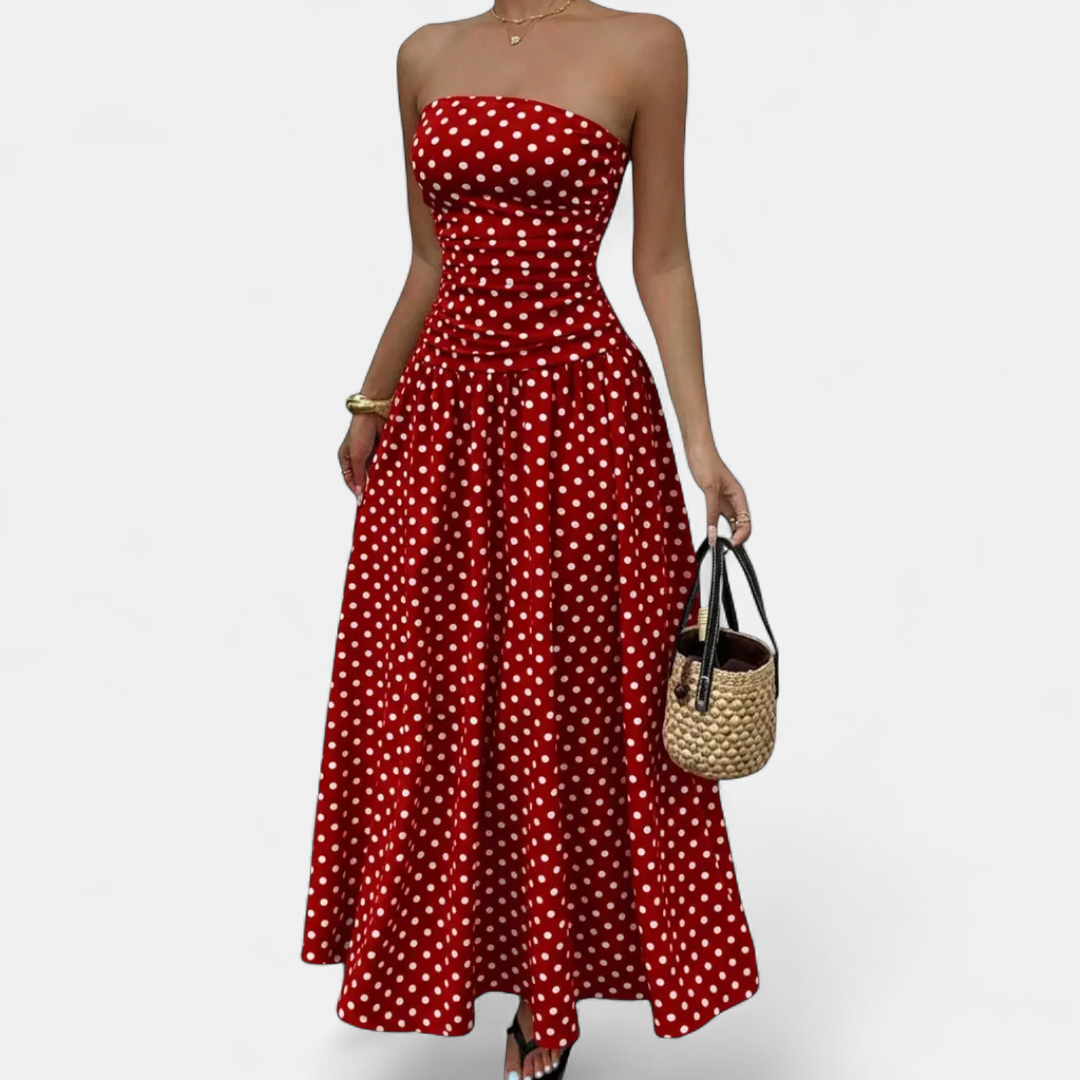 ODESSA | Polka Dot Ruffle Maxi Dress