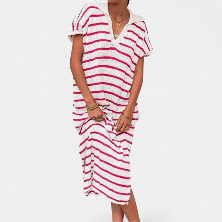 NADIA | Striped V-Neck Knit Maxi Dress
