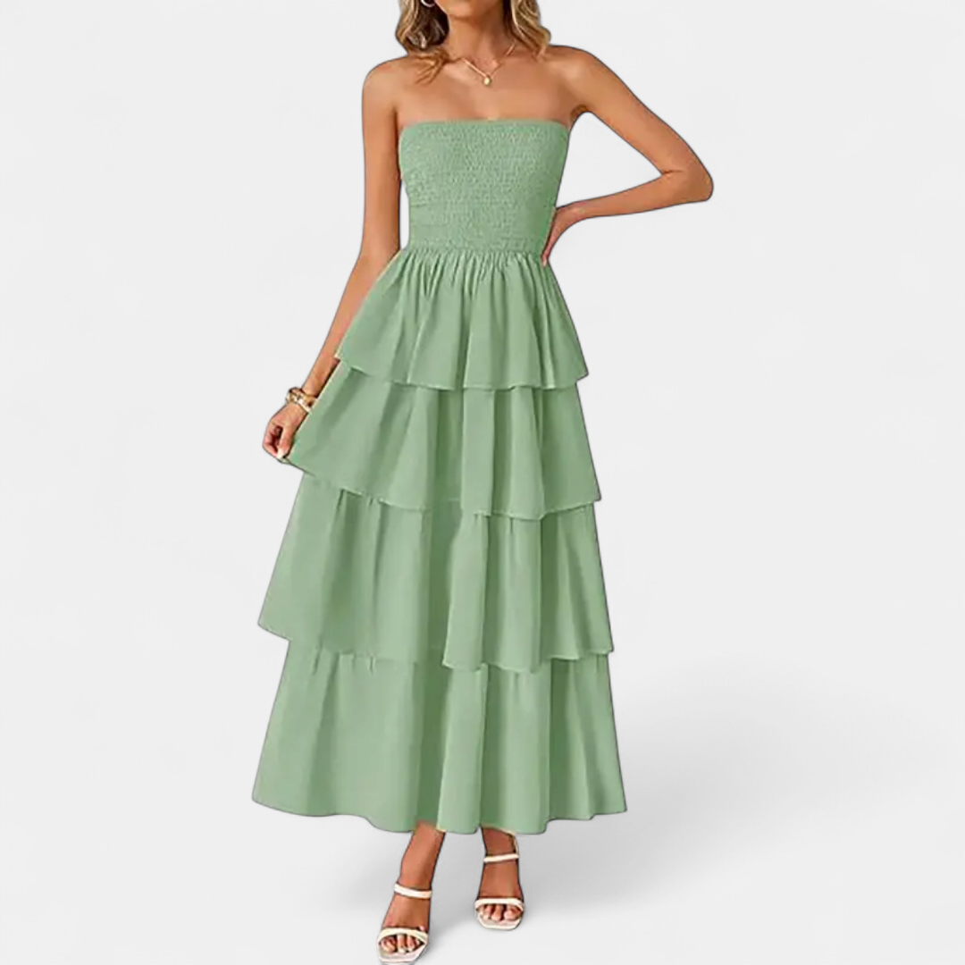 SOLANA | Boho Tiered Strapless Maxi Dress