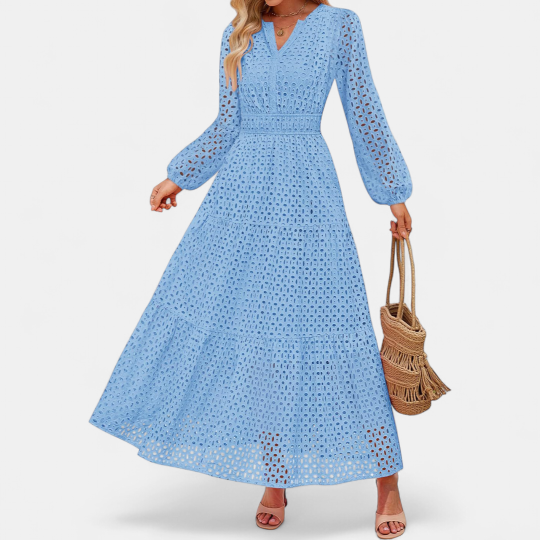 ODETTE | Eyelet V-Neck Flowy Maxi Dress