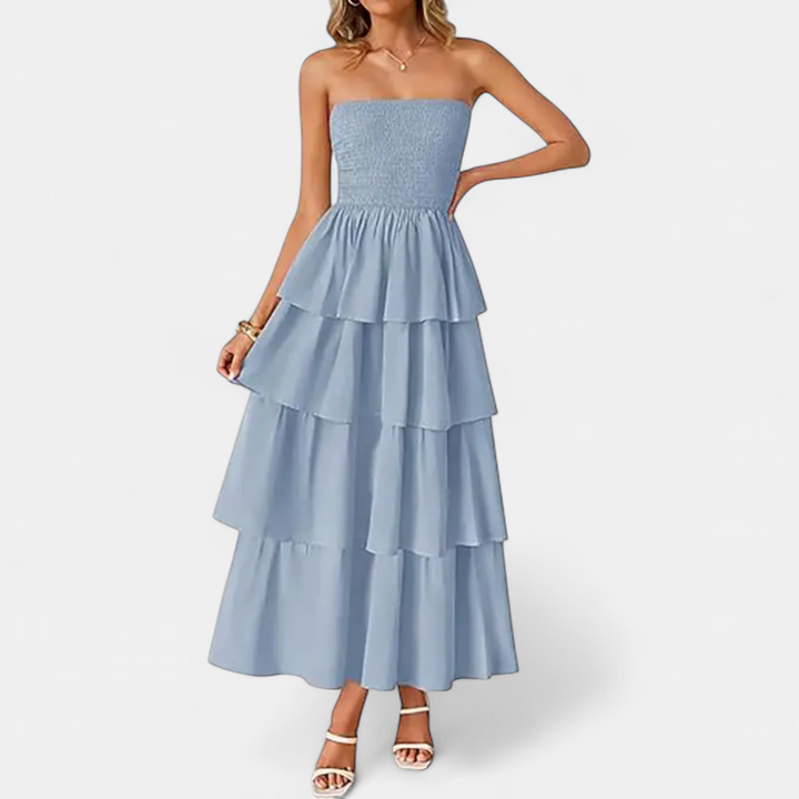 SOLANA | Boho Tiered Strapless Maxi Dress