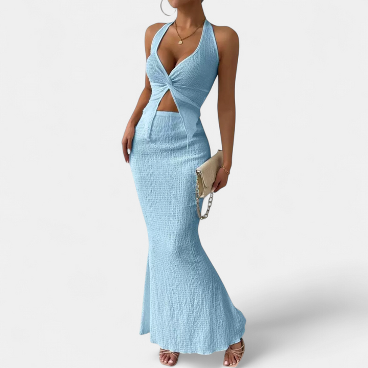 CAITRIONA | Twist Front Halter Crop Maxi Set